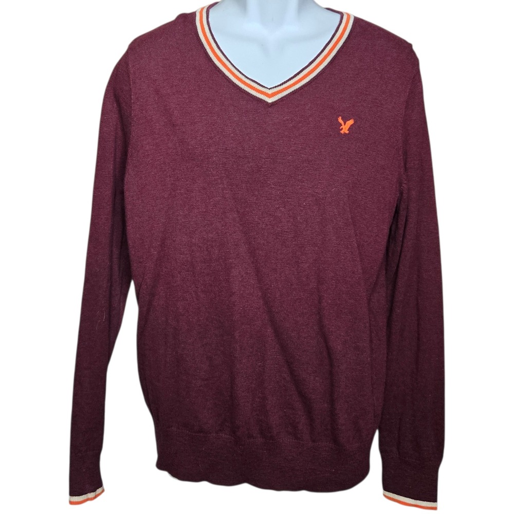 American Eagle‎ Mens V Neck Preppy Sweater Size Medium Academia Burgundy